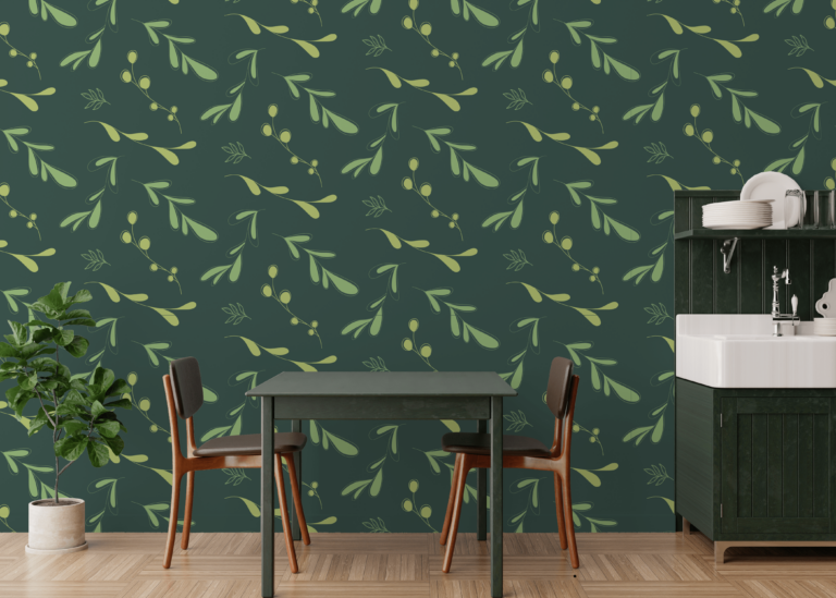 papier-peint-branches-olivier-vert-foret-style