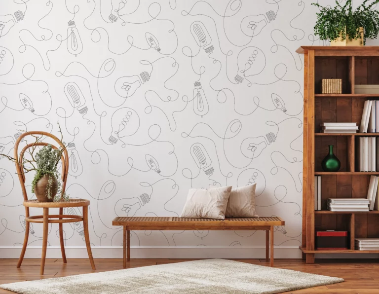 papier-peint-ampoules-line-art-minimaliste-blanc