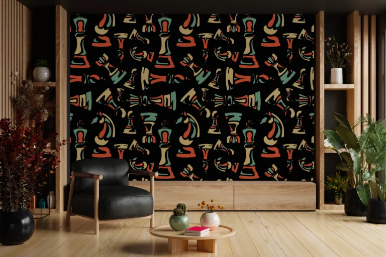 papier-peint-echecs-pop-art-pions-vintage-decoration-moderne