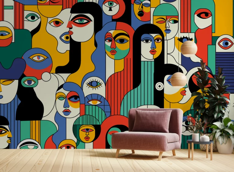 papier-peint-panoramique-visages-abstraits-pop-art-couleurs