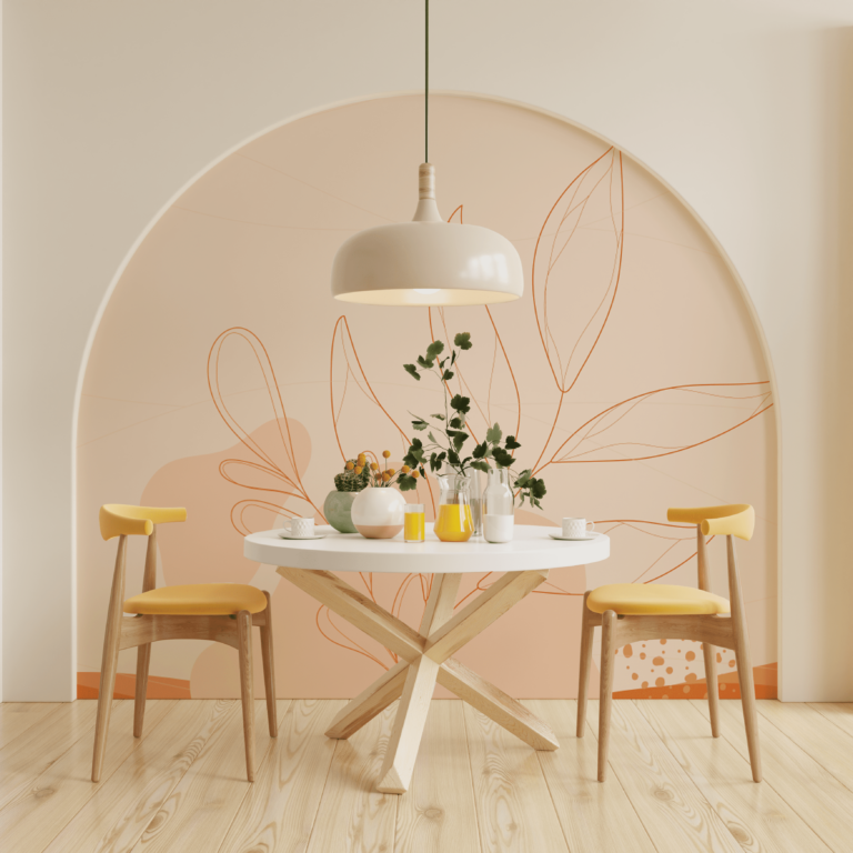 papier-peint-feuillage-line-art-beige-japandi