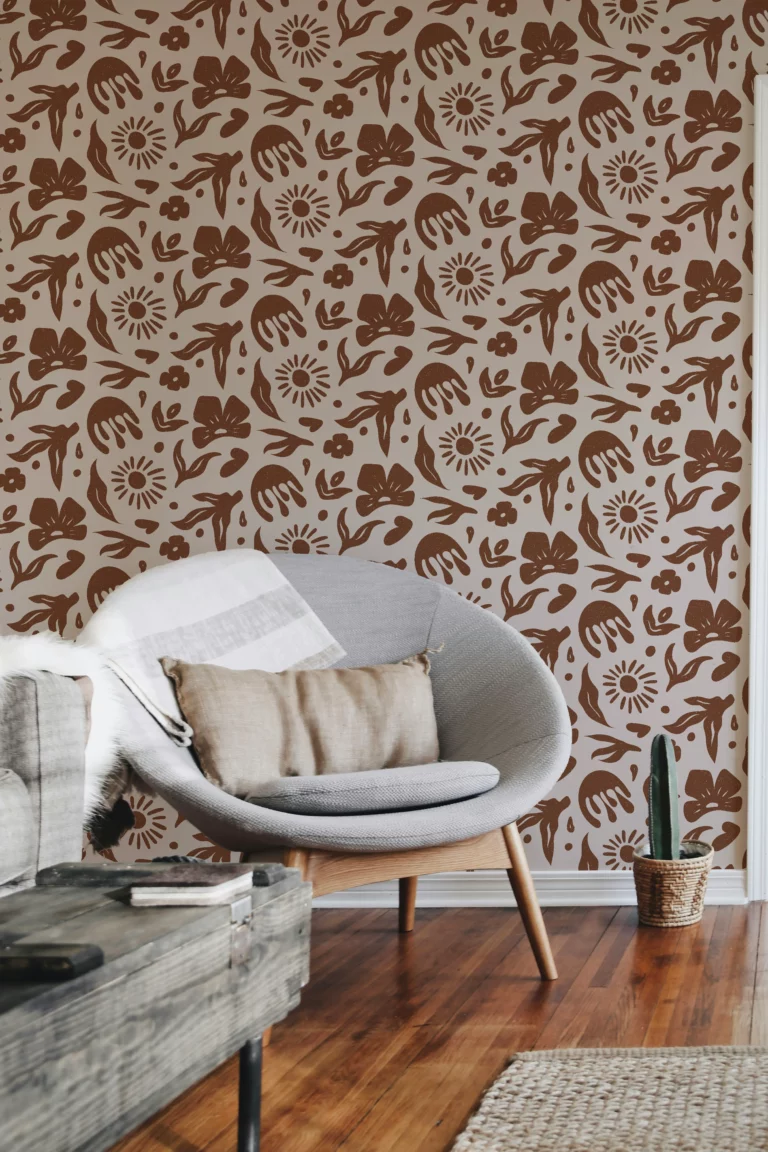 papier-peint-fleuri-brun-boheme-salon